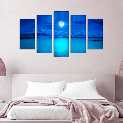 Blue Heaven In Earth Canvas Wall Painting- With 5 Frames