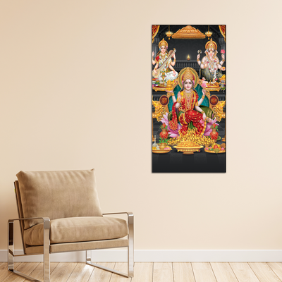 Laxmi Ganesha & Saraswati Canvas Wall Painting