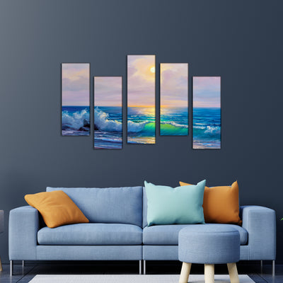 Attractive Sea Canvas Panel Wall Painting - With 5 Frames