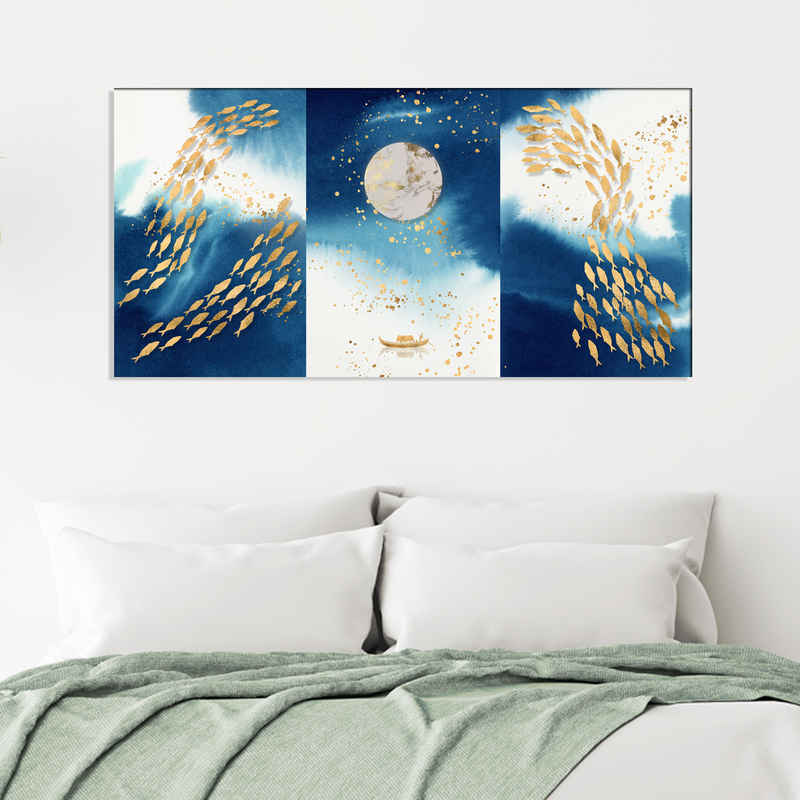 Looife Blue and Gold Fish Canvas Wall Painting
