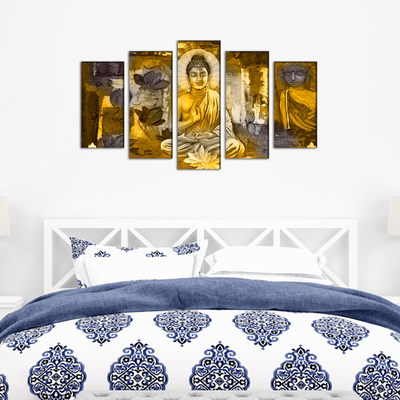 Golden Buddha Abstract Canvas Wall Painting- With 5 Frames