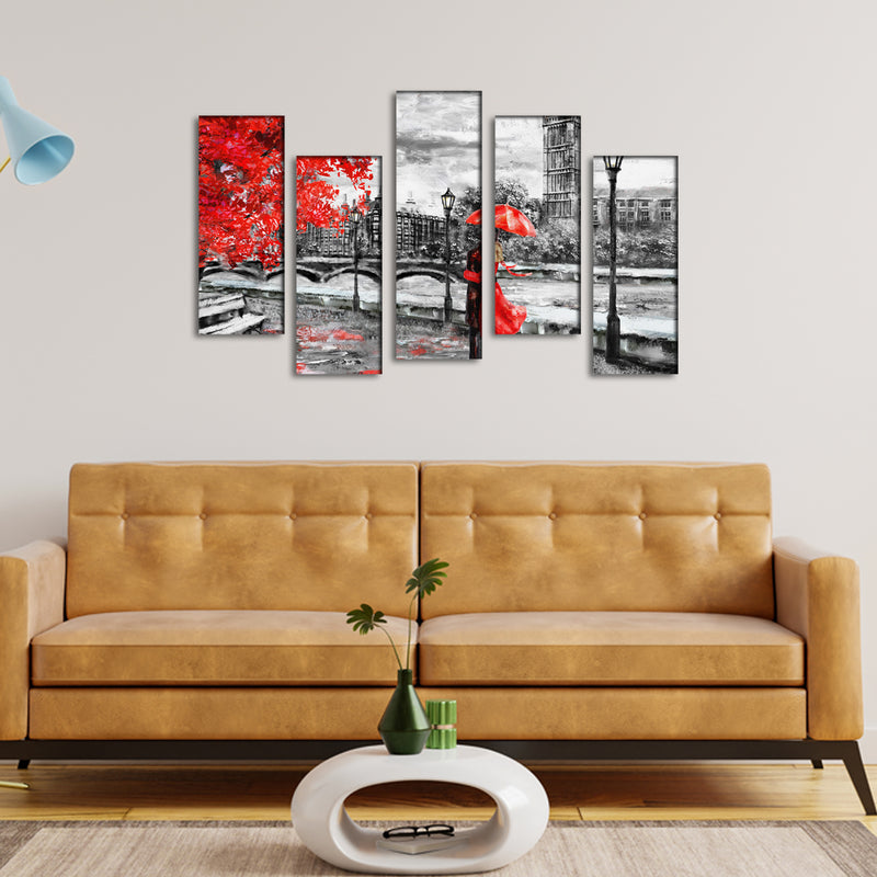 Couple Art Canvas Wall Painting- With 5 Frames