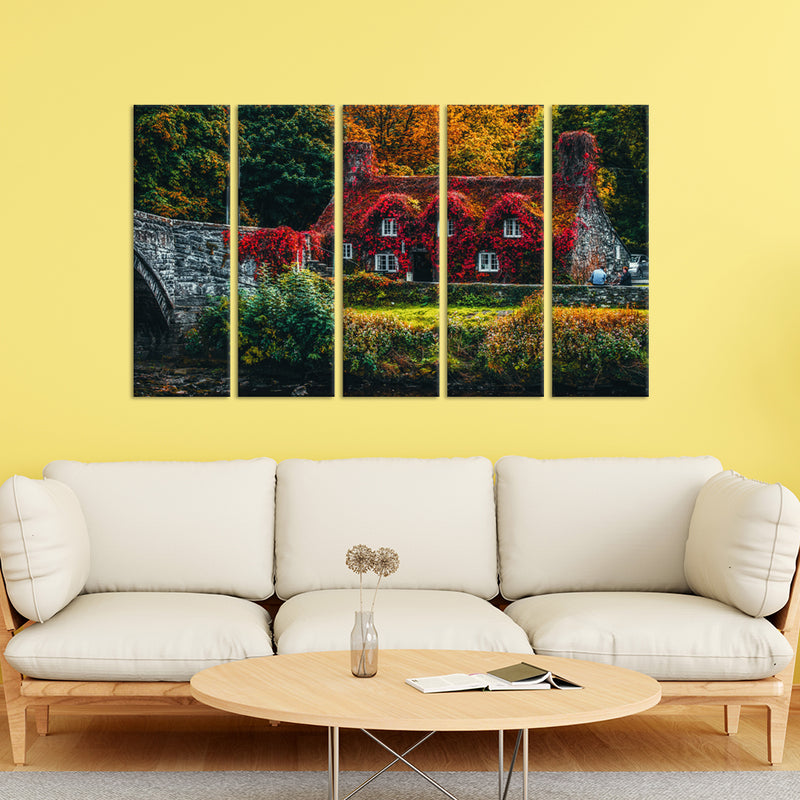 A Beautiful Flower Scenery Canvas Wall Painting - With 5 Panel