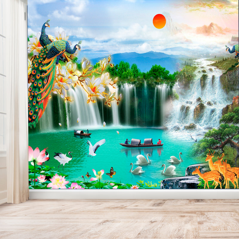 Beautiful Waterfall Scenery Digitally Printed Wallpaper