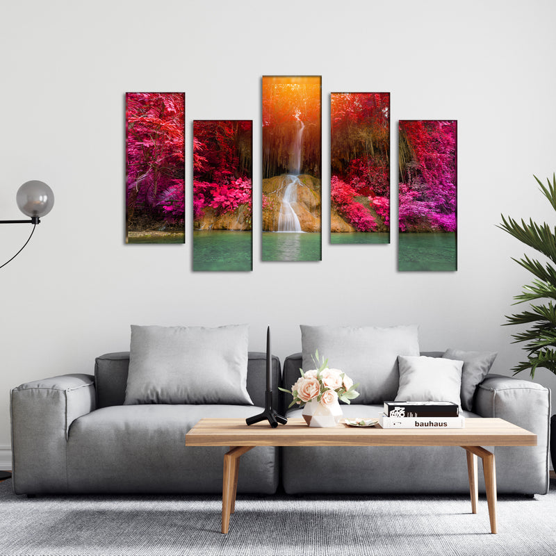 National Park Canvas Panel Wall Painting - With 5 Frames