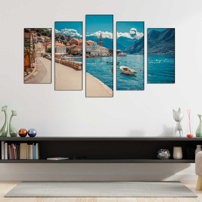 Boats in Sunny Day Canvas Wall Painting- With 5 Frames