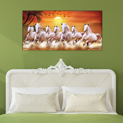 White Horses Running In Time Of Sunset Canvas Wall Painting