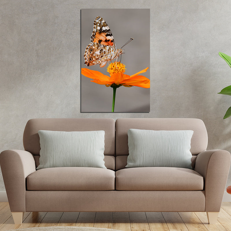Butterfly Sitting On Flower Print Canvas Wall Painting