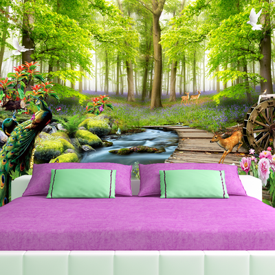 Beautiful Forest Scenery Digitally Printed Wallpaper