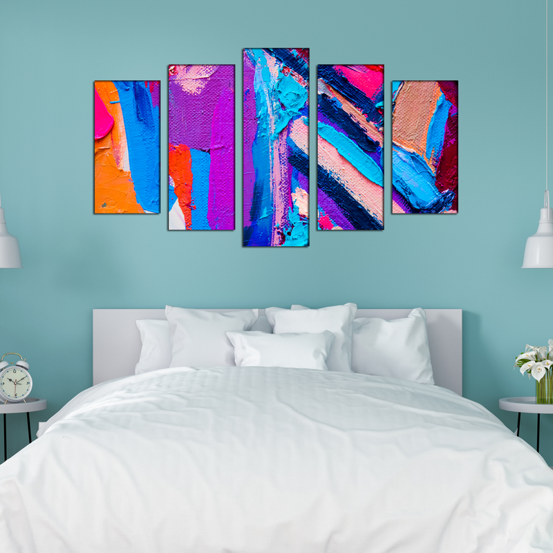 Colourful Abstract Canvas Panel Wall Painting - With 5 Frames