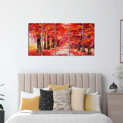 Autumn Forest Canvas Wall Painting - With 5 Panel