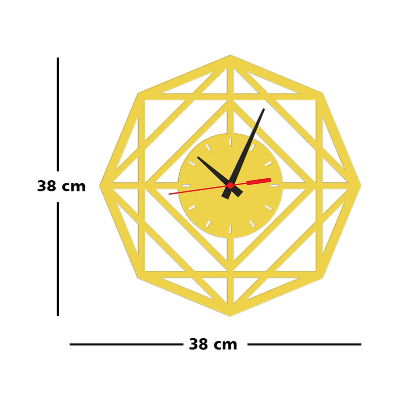 Hexagonal Design Golden Color Wooden Wall Clock