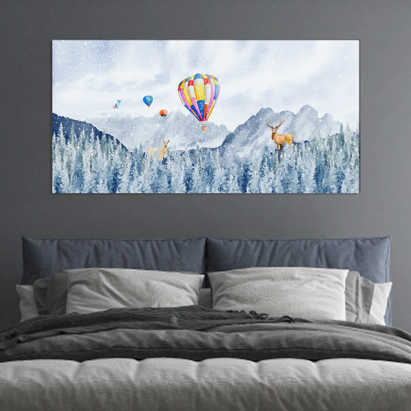 Hot Air Balloon And Deer Canvas Wall Painting