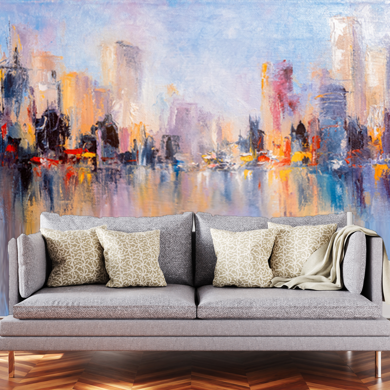 City View Reflections On water Abstract Digitally Printed Wallpaper