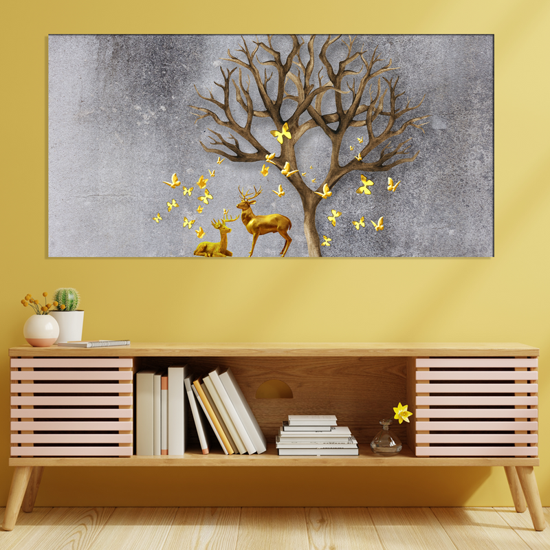 Deer With Beautiful Butterfly Canvas Wall Painting