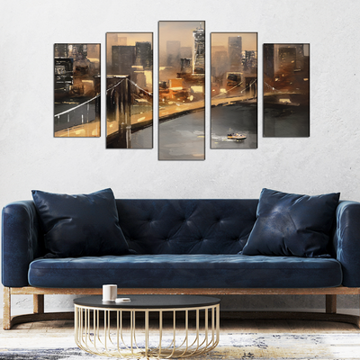 New York City Bridge Canvas  Wall Painting- With 5 Frames