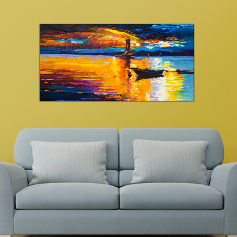 Lighthouse & Boats Abstract Canvas Wall Painting