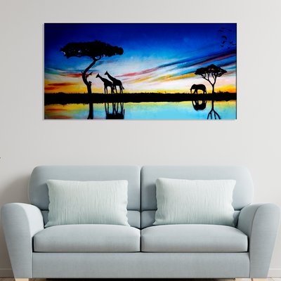 Elephants & Giraffes Oil painting Canvas Wall Painting