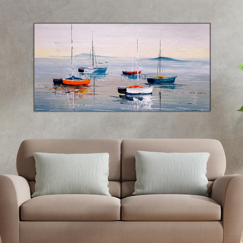 Acrylic Color Boat Abstract Canvas Wall Painting
