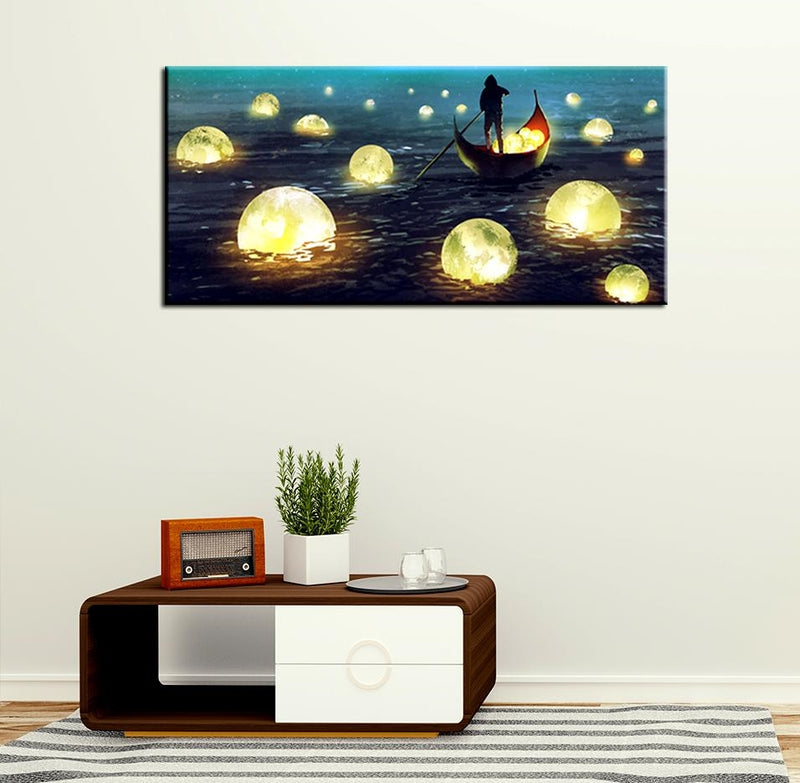 Moon Ball In Boat Canvas Wall Painting