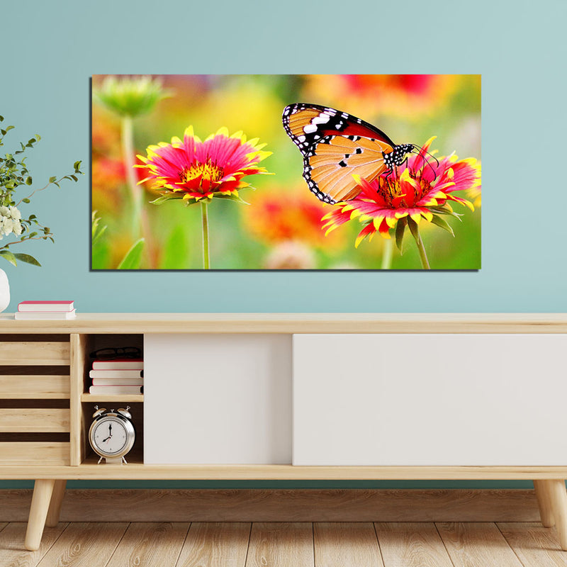 Butterfly Perched on Flower  Print On Canvas Wall Painting