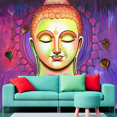 Acrylic Color Portrait Buddha Digitally Printed Wallpaper