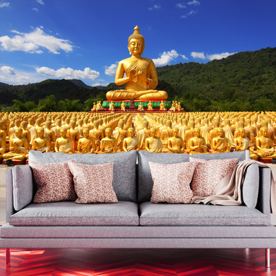 Golden Buddha With Nature Digitally Printed Wallpaper