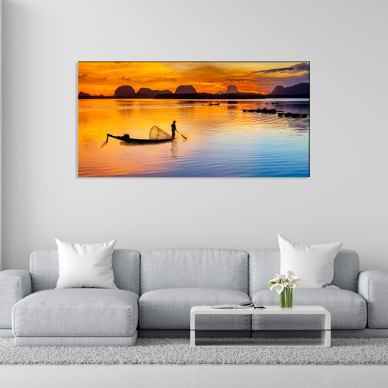 Boat Sunrise Canvas Wall Painting