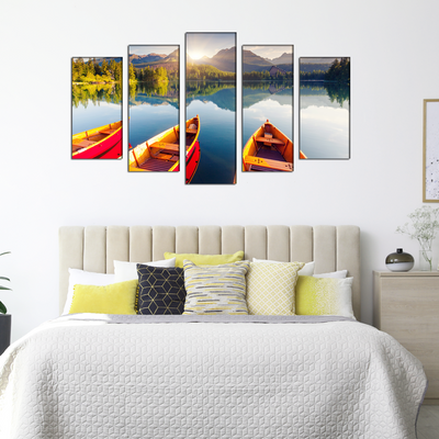 Mountain Lake Canvas Wall Painting- With 5 Frames