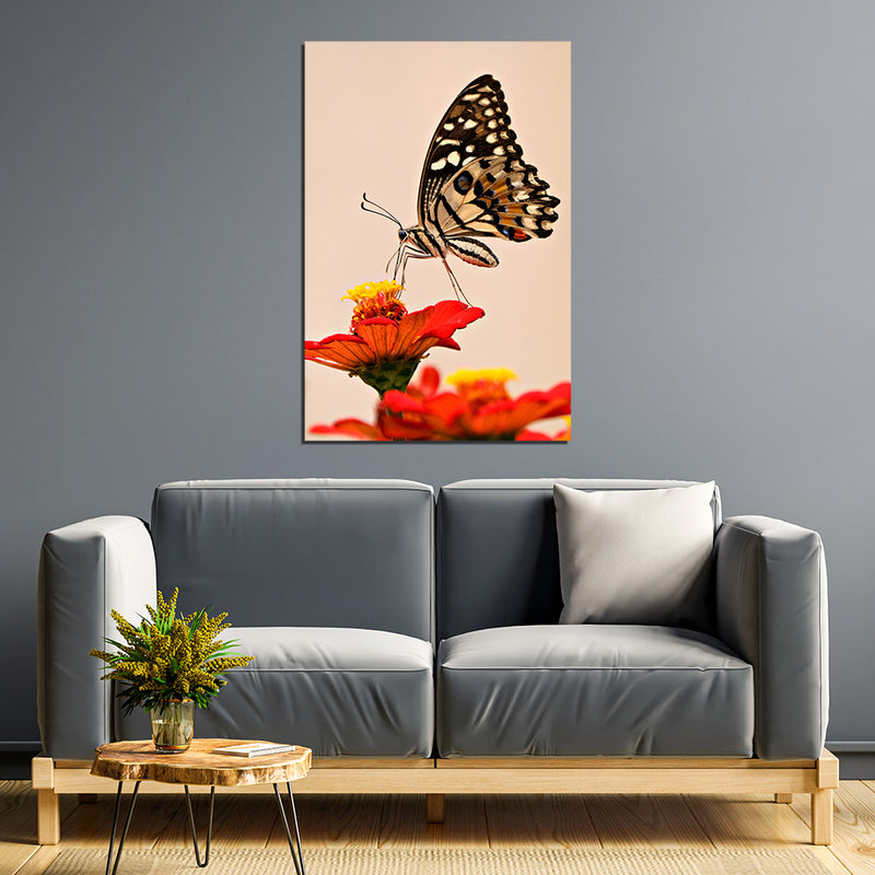 Butterfly Sitting On Flower Print Canvas Wall Painting