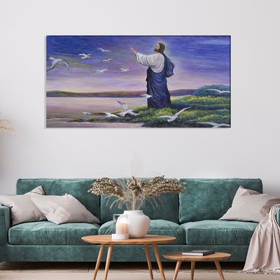 Jesus with Birds Canvas Wall Painting