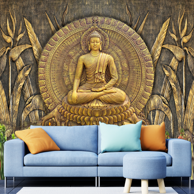 Golden Buddha Digitally Printed Wallpaper