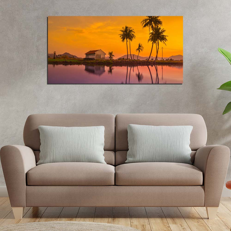 Beautiful Tree Reflection In Water Print On Canvas Wall Painting