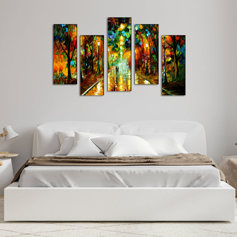Abstract Couple Canvas  Panel Wall Painting - With 5 Frames