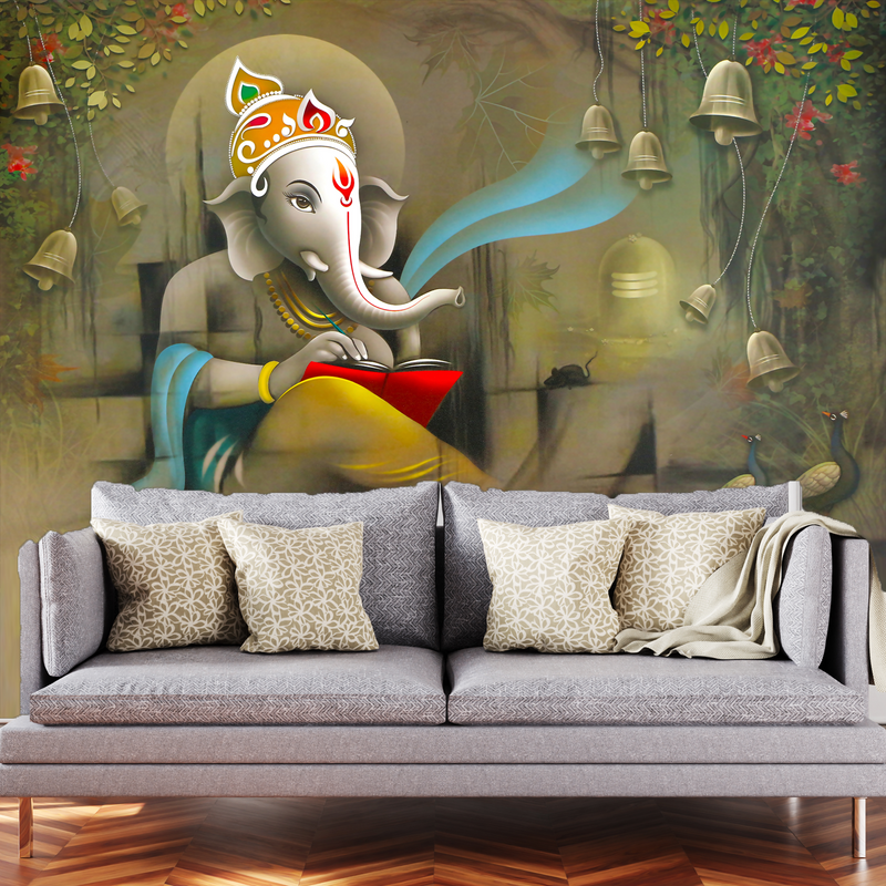 Lord Ganesha Beautiful View Digitally Printed Wallpaper