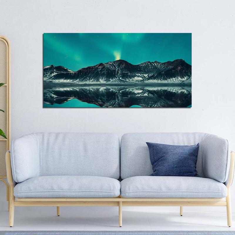 Green Sky And  Mountain Reflection Print On Canvas