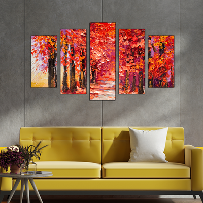 Autumn Forest Canvas Wall Painting- With 5 Frames