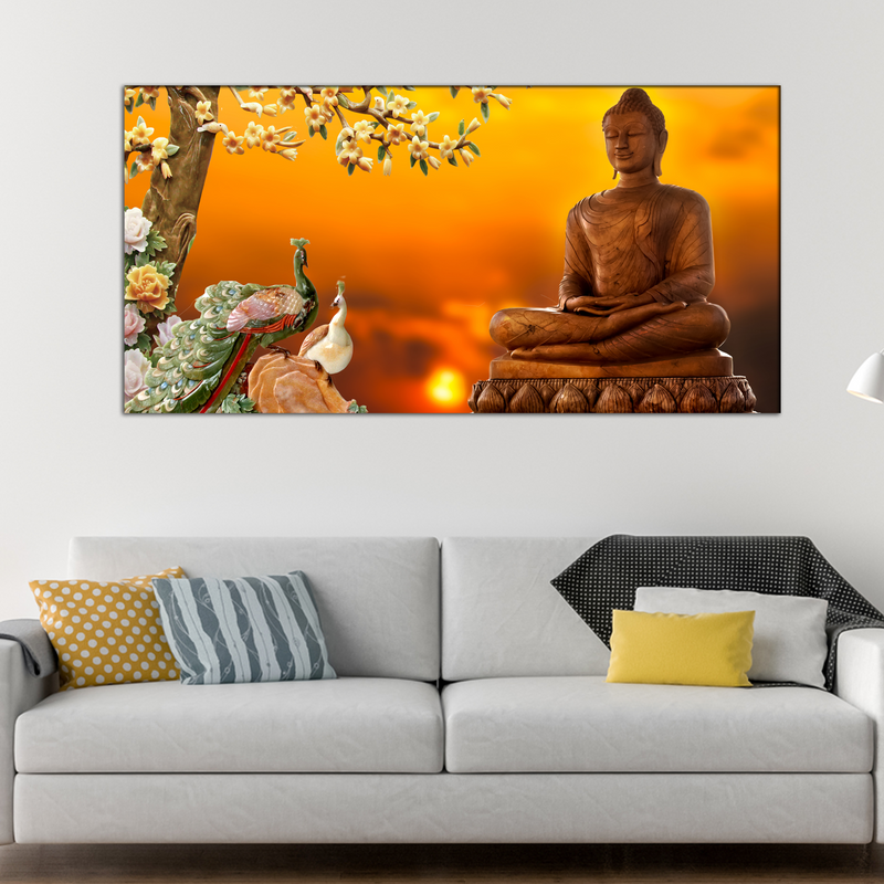 Buddha With Birds Canvas Wall Painting