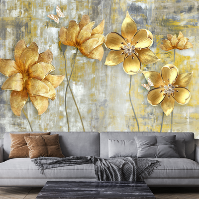 Golden Flower Digitally Printed Wallpaper