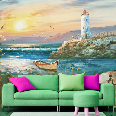 Lighthouse View Digitally Printed Wallpaper