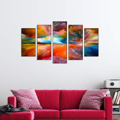 Colourful Sky Abstract Canvas Wall Painting- With 5 Frames