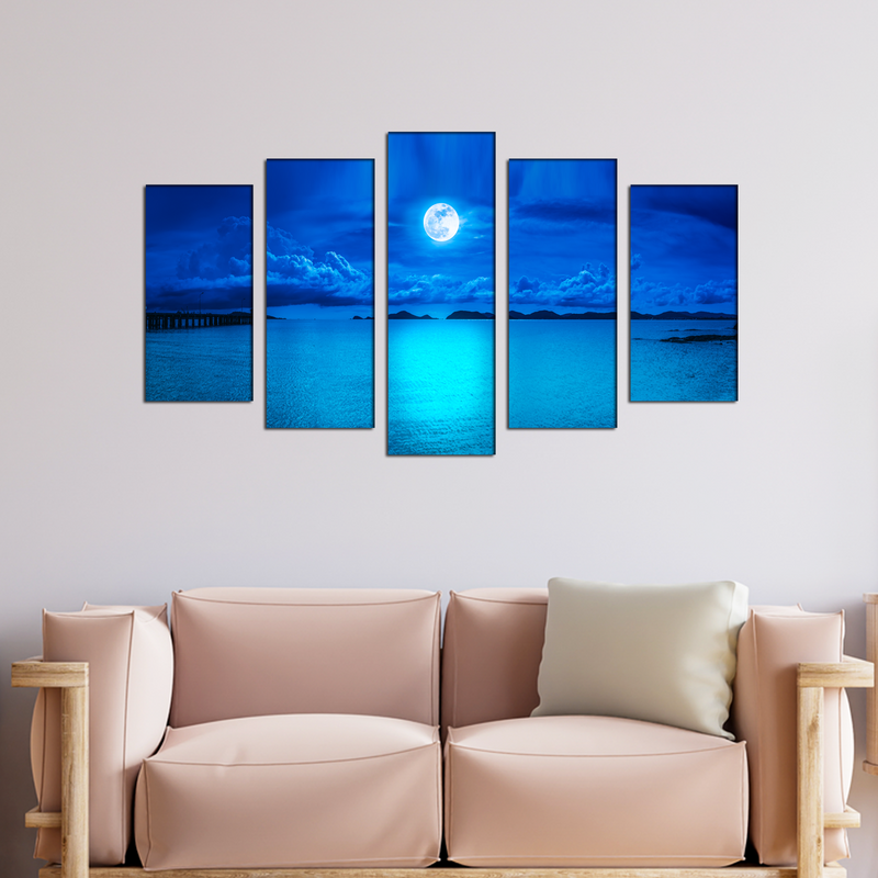 Blue Heaven In Earth Canvas Wall Painting- With 5 Frames