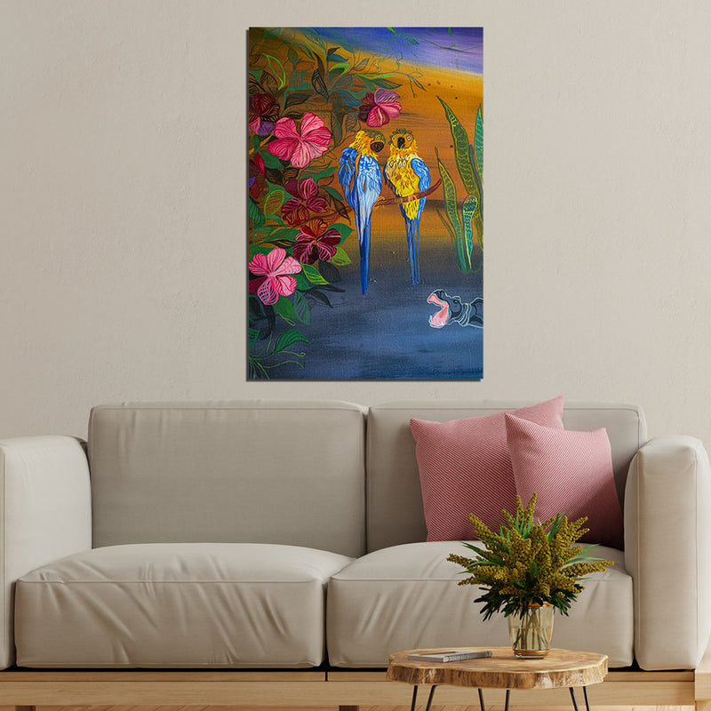 Love Birds Print On Canvas Wall Painting