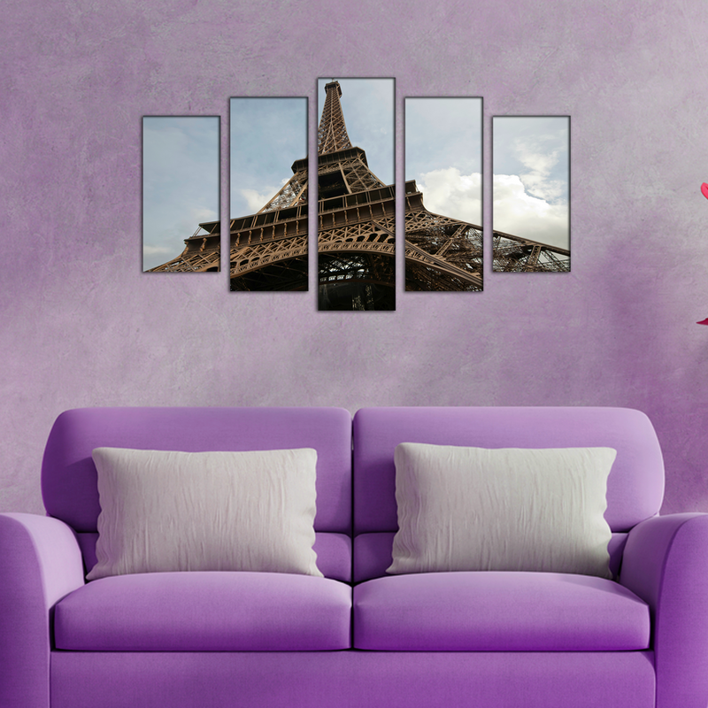 Closeup Shoot Of Eiffel Tower Canvas Wall Painting- With 5 Frames
