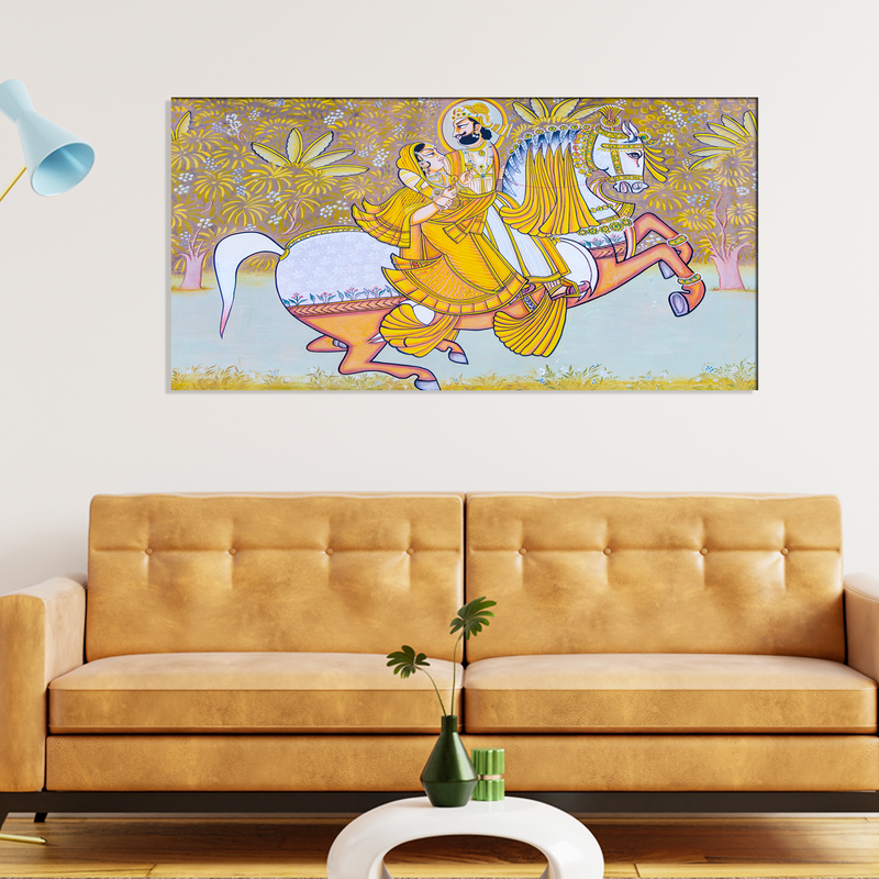 King and Queen Riding Horse Canvas Wall Painting