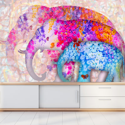 Colorful Elephant Abstract Digitally Printed Wallpaper