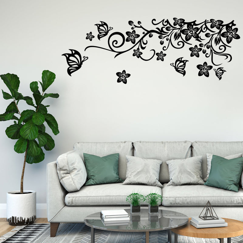 Floral Design and Butterflies Premium Quality Wall Sticker