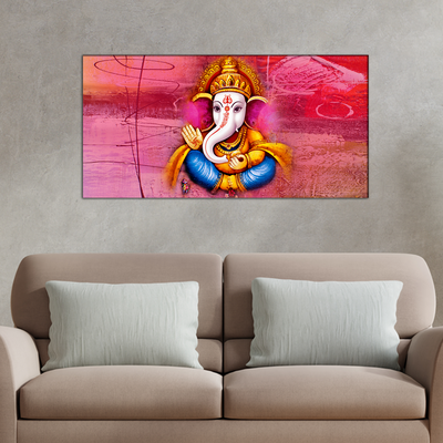 Lord Ganesha With Red Background Canvas Wall Painting
