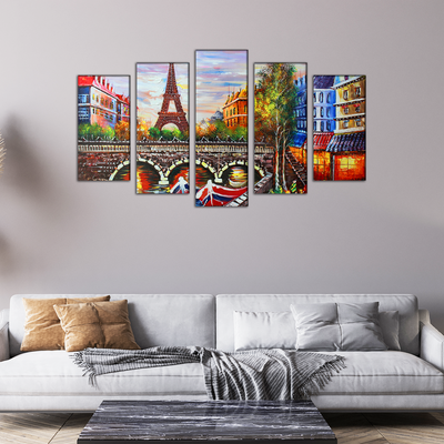 Eiffel Tower Sea View Canvas Wall Painting- With 5 Frames