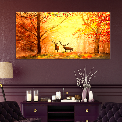 Couple Deer In Forest Abstract Art Canvas Wall Painting